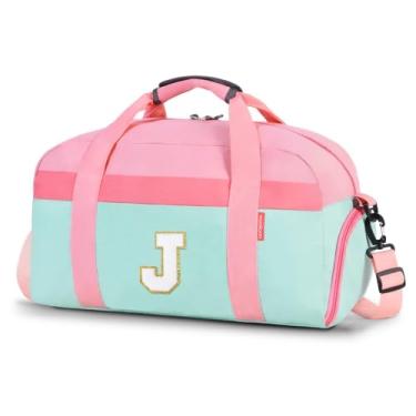 Imagem de WOOMADA Bolsa infantil para meninos ou meninas, bolsa noturna infantil com compartimento para sapatos e bolso molhado, ideal para esportes, viagens, Rosa, verde, J