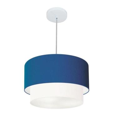 Imagem de Lustres Pendentes Duplo Cilíndrico Vivare Md-4350 Cúpula Em Tecido 45x40cm - Bivolt Azul-marinho-branco 127/220v