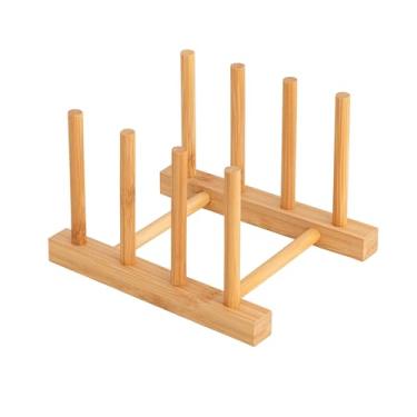 Imagem de HBlife Prato de bambu tigela copo livro pote tampa tábua de corte rack de secagem suporte escorredor armazenamento titular organizador armário de cozinha (manter seco)