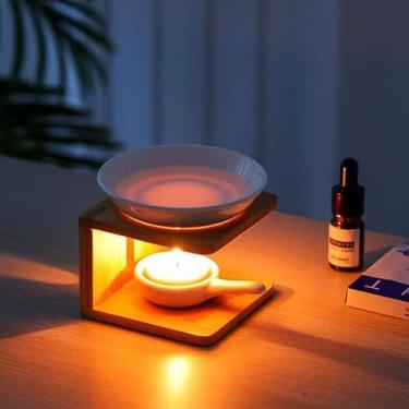 Imagem de Warmself Queimador de óleo essencial de madeira com suporte de vela, difusor de óleo queimador de aroma de aromaterapia, aquecedor de óleo, ioga, spa, decoração de casa, quarto, presente, tamanho