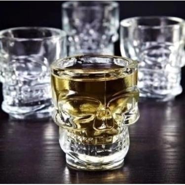 Imagem de Kit c/ 4 Copos Shot Dose Vidro Caveira Bebida Tequila 50mL