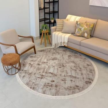 Imagem de Tapete Redondo Moderno 100 x100cm, para Sala, Cozinha, Quarto Elegante Antiderrapante (Bege e Marrom Mesclado)