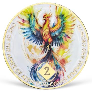 Imagem de Medalhão colorido de 2 anos NA Medalhão NA AA Moeda de Sobriedade com Serenity Prayer NA Recovery Chip Celebrando Vida Limpa e Sóbria 1-20 Anos Narcóticos Presentes Anônimos para Homens e Mulheres