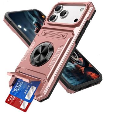 Imagem de MEMAXELUS Capa carteira para iPhone 17 Pro de 6,3 polegadas com suporte para cartão, [loja 2 cartões] Anel de 360° suporte de corpo inteiro, resistente, à prova de choque, capa de telefone para iPhone