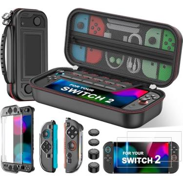 Imagem de Larstylee 4 in 1 Switch 2 Accessories Bundle, Travel Case for NS2/NS/OLED, 2X Switch 2 Screen Protectors, Magnetic Shell for Joycons, 2 Pair Thumb Grips Skin