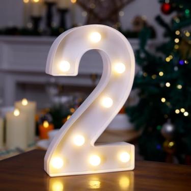 Imagem de TRONSBOO Letras de LED para letreiros, letras iluminadas do alfabeto, luzes de LED alimentadas por bateria para luz noturna, casamento, aniversário, festa, Natal ou decoração de casa (número 2)