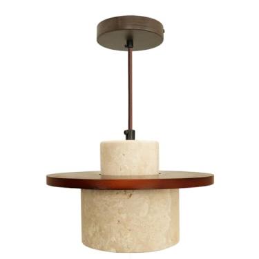 Imagem de Luminária pendente nórdica de travertino amarelo natural lâmpada Wabi Sabi simples adequada para restaurante cabeceira cozinha ilha café luminária pendente de madeira (cor nogueira)