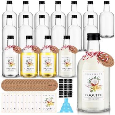Imagem de Baderke Conjunto de 24 garrafas de coquito de plástico de Natal de 473 ml, garrafas de vinho de Natal com tampa, adesivos e rótulos, licor caseiro de 500 ml, bebida de coquito para cerveja caseira
