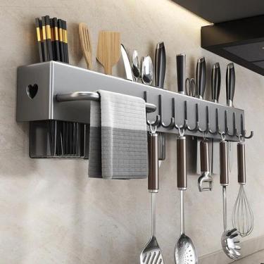Imagem de Suporte Utensílios Cozinha Gancho Organizador Parede Aço Inox Porta Ta