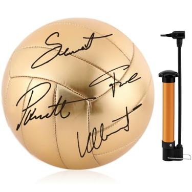 Imagem de Hiboom Tamanho 5 Ouro Autografado Voleibol com Bomba de Ar para Troféus Jogador Prêmios Colegial Aniversário Coaching Presente Festa de Campeonato (1 peça)