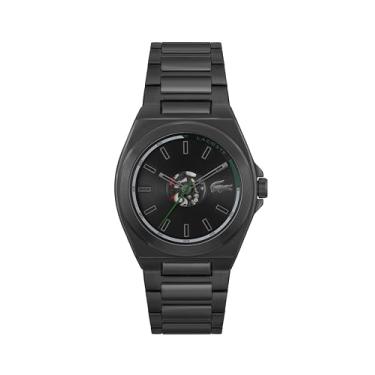 Imagem de Lacoste Reno Pulseira masculina transparente de quartzo 3H – Resistente à água até 5 ATM/50 metros, detalhes de esqueleto atraentes, relógio moderno, 42 mm, Preto