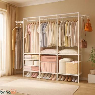 Imagem de Armario Arara Cabideiro 3 Divisórias Closet Roupas Sapatos - BrinqLar,