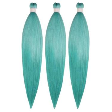 Imagem de Cabelo trançado Wuqibawu, pastel brilhante, azul aqua, pré-esticado