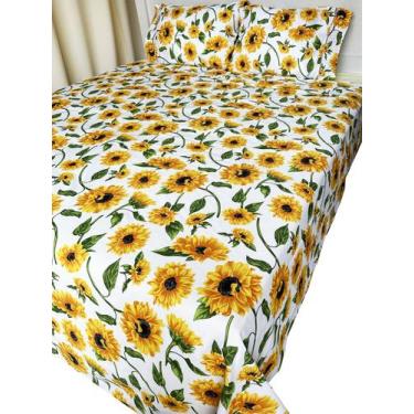 Imagem de Jogo de Lençol Casal Super King 4 Peças Girassol Roupa de Cama Percal 