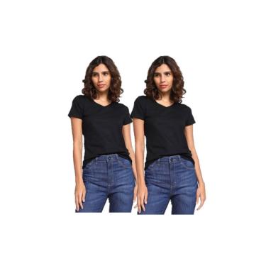 Imagem de Kit 02 Blusinha Feminina Baby Look - Tecido Viscolycra Manga Curta Preta