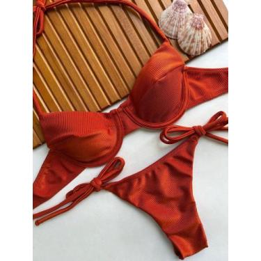 Imagem de Conjunto de Biquini Meia Taça Com Bojo Removivel e Calcinha de Amarrar