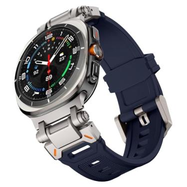 Imagem de WINGLE Pulseira masculina de silicone esportiva de borracha de silicone de 47 mm 2025/2024, armadura militar robusta para Samsung Galaxy Watch, ultra, conector de metal de aço inoxidável, titânio/azul