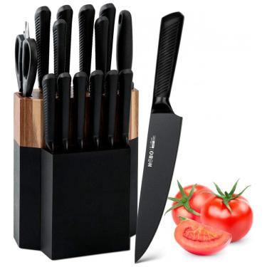 Imagem de Conjunto de Facas Vvwgkpk em Aço Inoxidável com Bloco de Bancada Multinível, 15 Peças, Preta