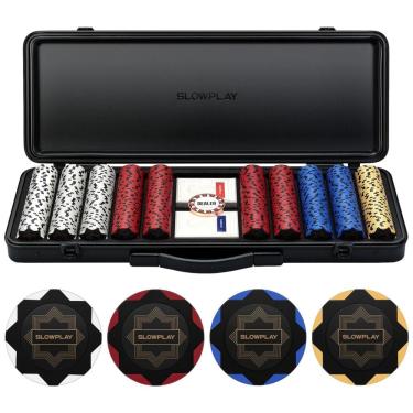 Imagem de Maleta de Poker com Detalhes de Couro e 500 Fichas sem Numeração para Texas Holdem 14g, SLOWPLAY, Preta