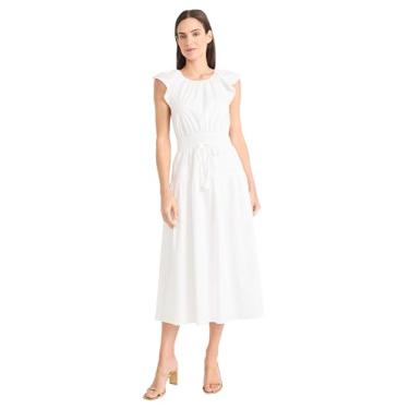 Imagem de Maggy London Vestido feminino elegante midi evasê cintura franzida manga esvoaçante saia em camadas versátil para convidados de casamento, Branco brilhante, 36