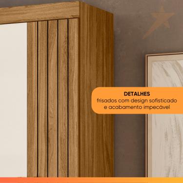 Imagem de Guarda Roupas Casal Detalhes Frisados Com Espelho 4 Portas 4 Gavetas Viena Madeirado/Off White
