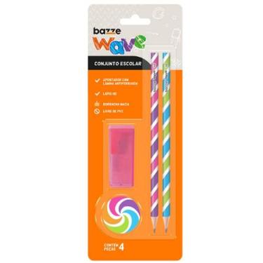 Imagem de Kit escolar 2 Lápis preto + Apontador c depósito + Borracha- Cartela C