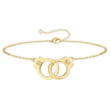 Imagem de M MOOHAM Pulseiras de algema com inicial para mulheres e meninas – presentes para mãe, filha, irmã, casais, pulseiras de amizade, banhado a ouro 14 K, pulseira de duas letras, joias, presentes de
