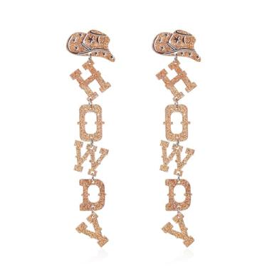 Imagem de Brincos pendentes com glitter Howdy Letter Western, cowgirl, chapéu de cowgirl, brincos para mulheres, homens, declaração de Howdy, joia para decoração de festa de concerto country, Medium, Zinco, Sem