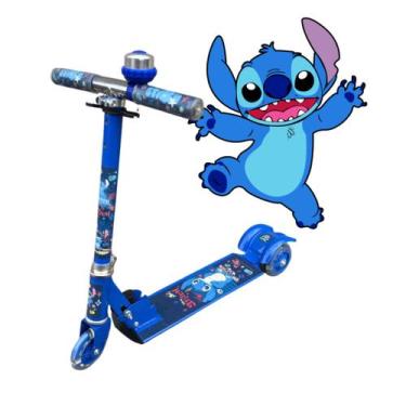 Imagem de Patinete Infantil De Ferro 3 Rodas Com Luz Stitch Azul - Elite