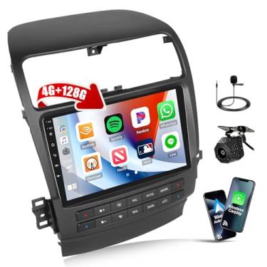 Imagem de [4 + 128 G] Estéreo automotivo Android 15 para Honda Acura TSX 2003-2008 com carro sem fio CarPlay Android, rádio veicular com tela sensível ao toque de 22.9 cm com Bluetooth GPS WiFi FM/RDS DSP EQ
