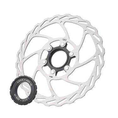 Imagem de HOUSON Disco de freio Centerlock 140/160/180 mm - aço inoxidável 1,8 mm - leve para bicicletas MTB/Road - Inclui anel de retenção de alumínio e disco antiderrapante de 180 mm