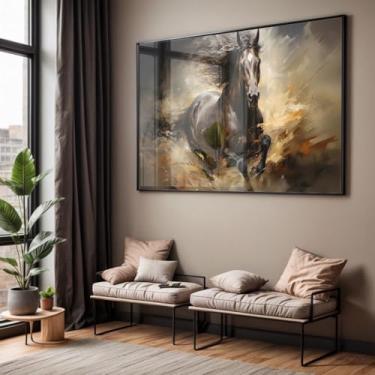 Imagem de Quadro com Moldura e Acrilico Cristal Vidro Sala Quarto Pintura Cavalo Luxo Decorativo Horizontal Grande Hall