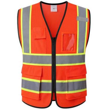 Imagem de Colete de segurança Ekkosafety EK175, malha reflexiva laranja, 5 bolso