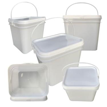 Imagem de Balde Retangular Branco 3.6 Litros com Tampa Lacre e Alça Plástica | Embalagem Alimentícia Atóxica 100% BPA Free | Ideal para Molhos, Conservas, Cremes e Sobremesas – 20 Peças