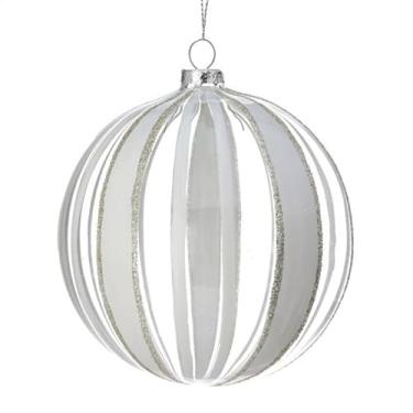 Imagem de Regency International Enfeite de bola listrada transparente de vidro, 14 cm, ouro branco