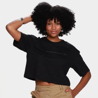 Imagem de Camiseta Cropped Calvin Klein Embossed Feminina, Preto, M