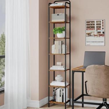 Imagem de Estante Hzuaneri Estante de livros Narrow Industrial de 7 camadas marr