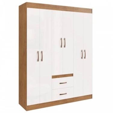 Imagem de Guarda Roupa Montevideu Casal 6 Portas 2 Gavetas Doripel Cor Off White Nogueira
