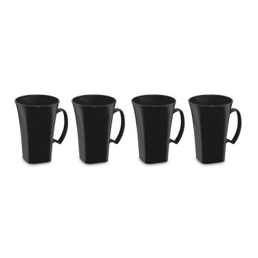 Imagem de Caneca Preta Cappuccino 400ml Plastico BPA Free Jogo 4un