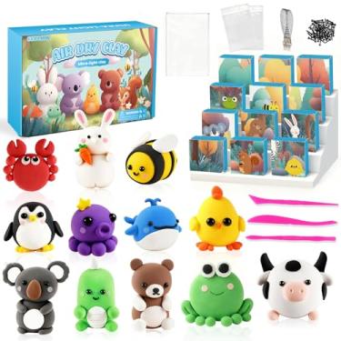 Imagem de Argila de modelagem a ar seco de Natal para crianças, kit de argila de polímero super leve e macio, faça você mesmo, massa, animais, artesanato, presentes de Natal para iniciantes, crianças, meninos e