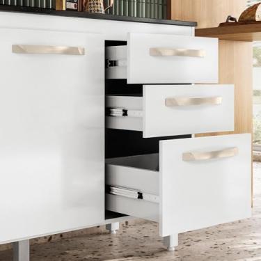 Imagem de Armário para Pia 1,20m com 2 Portas e 3 Gavetas, com Tampo Branco, Austin, Nicioli