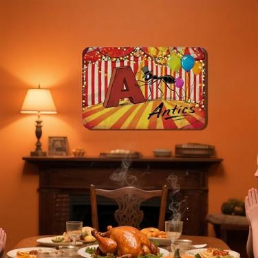 Imagem de 1 peça formiga de desenho animado com letra vermelha A arte de parede - balões coloridos e luzes amarelas, fundo listrado vermelho branco para decoração de casa aconchegante, cozinha e sala de estar