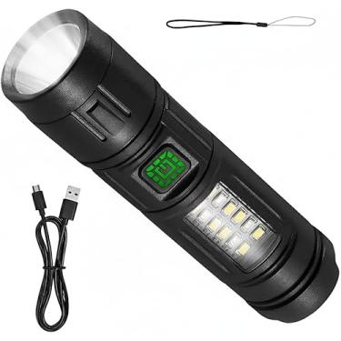 Imagem de Lanterna LED Recarregável Com Luz Lateral Potente, Portátil e Durável. Ideal Para Emergências, Acampamentos.