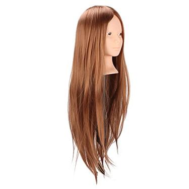 Imagem de Zhjvihx Manequim de Estilo, Cabeça de Manequim de Cabelo Longo Marrom Claro para Cabeleireiro para Estudantes de Cosmetologia para Treinamento de Cabeleireiro