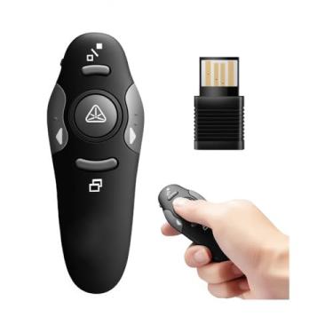 Imagem de Apresentador de Slides Sem Fio com Laser, Controle Remoto para Apresentações PowerPoint, USB, Alcance de 10m, Botões de Navegação, Preto