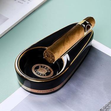 Imagem de Cinzeiro de charuto para exterior, cinzeiros individuais pátio com suporte, pequeno cinzeiro portátil de cerâmica para viagem, presente sala de estar, decoração de escritório - preto