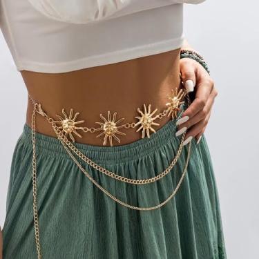 Imagem de Corrente de barriga banhada a ouro 14K ajustável à prova d'água corrente de biquíni sexy contas de cintura para mulheres contas de satélite diamante pérola corrente de moeda delicada joia para