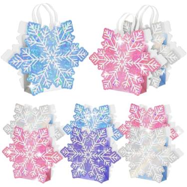 Imagem de X-Kingsun 24 peças coloridas de flocos de neve para lembrancinhas de festa de floco de neve de inverno sacos de papel de princesa com alça para doces e guloseimas para o país das maravilhas férias