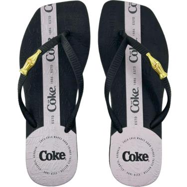 Imagem de Chinelo Dedo Feminino Bico Quadrado Casual Dia a Dia Praia Passeio Square Metallic Coca Cola Cc3734-Feminino