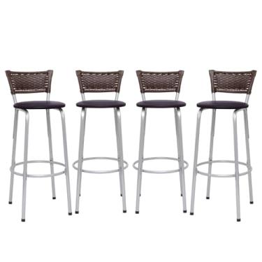 Imagem de Kit 4 Banquetas Alta Junco Argila Estrutura Prata 70cm Para Balcão Ilha Bancada Cozinha Bar Bistrô Americano - Itagold (Assento Marrom Escuro)